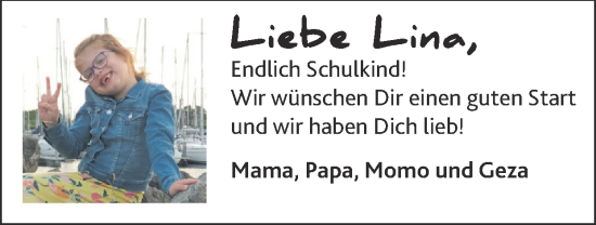 Glückwunschanzeige von Lina  von Zeitung am Sonntag