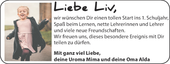 Glückwunschanzeige von Liv  von Zeitung am Sonntag