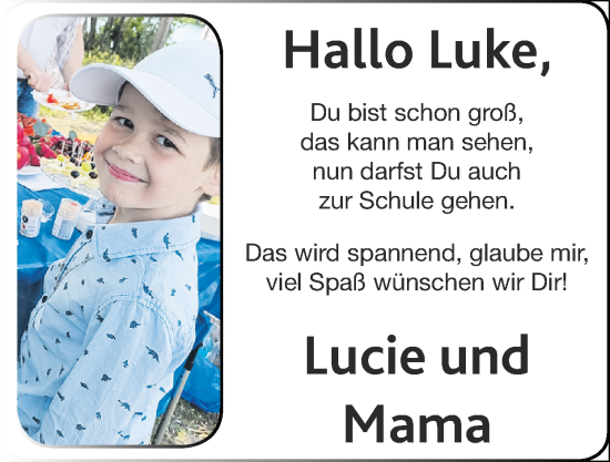 Glückwunschanzeige von Luke  von Zeitung am Sonntag
