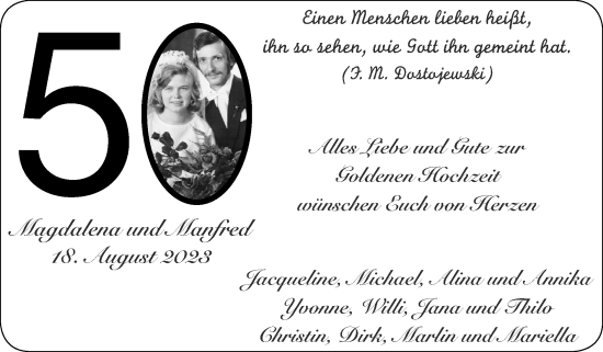 Glückwunschanzeige von Magdalena und Manfred  von Zeitung am Sonntag