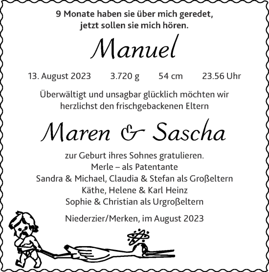 Glückwunschanzeige von Manuel  von Zeitung am Sonntag