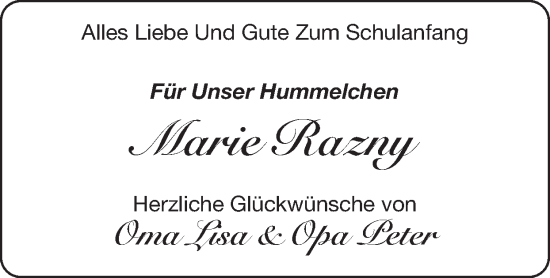 Glückwunschanzeige von Marie Razny von Zeitung am Sonntag