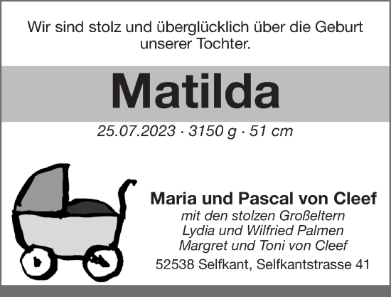 Glückwunschanzeige von Matilda  von Zeitung am Sonntag