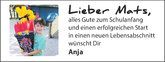 Glückwunschanzeige von Mats  von Zeitung am Sonntag