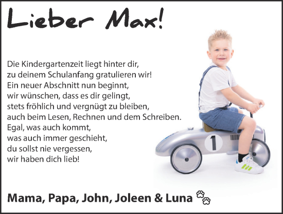 Glückwunschanzeige von Max  von Zeitung am Sonntag