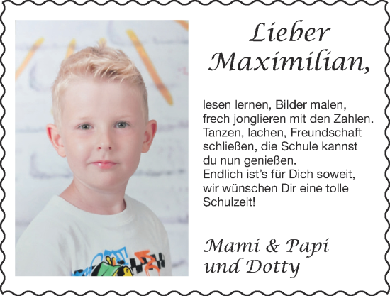 Glückwunschanzeige von Maximilian  von Zeitung am Sonntag