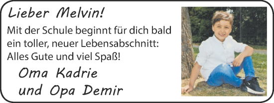 Glückwunschanzeige von Melvin  von Zeitung am Sonntag