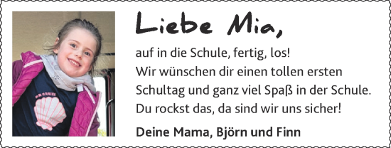 Glückwunschanzeige von Mia  von Zeitung am Sonntag