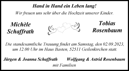 Glückwunschanzeige von Michèle und Tobias Schaffrath, Rosenbaum von Aachener Zeitung