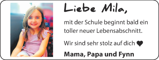 Glückwunschanzeige von Mila  von Zeitung am Sonntag