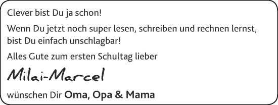 Glückwunschanzeige von Milai-Marcel  von Zeitung am Sonntag