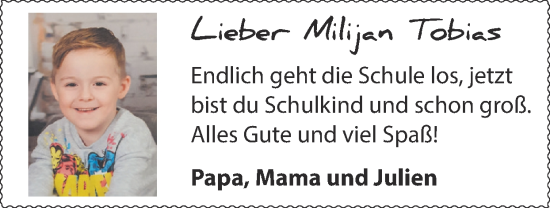 Glückwunschanzeige von Milijan Tobias  von Zeitung am Sonntag