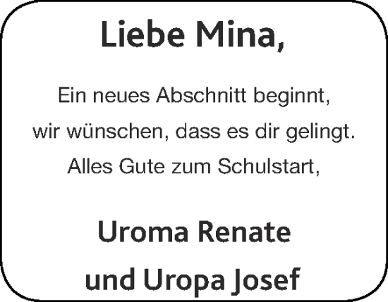 Glückwunschanzeige von Mina  von Zeitung am Sonntag