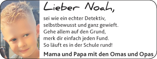Glückwunschanzeige von Noah  von Zeitung am Sonntag