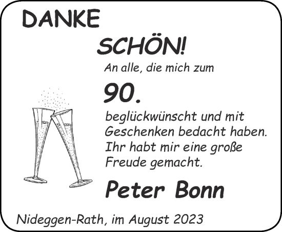 Glückwunschanzeige von Peter Bonn von Zeitung am Sonntag