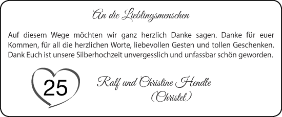 Glückwunschanzeige von Ralf und Christine Hendle von Zeitung am Sonntag