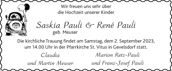 Glückwunschanzeige von Saskia und Rene Pauli von Zeitung am Sonntag