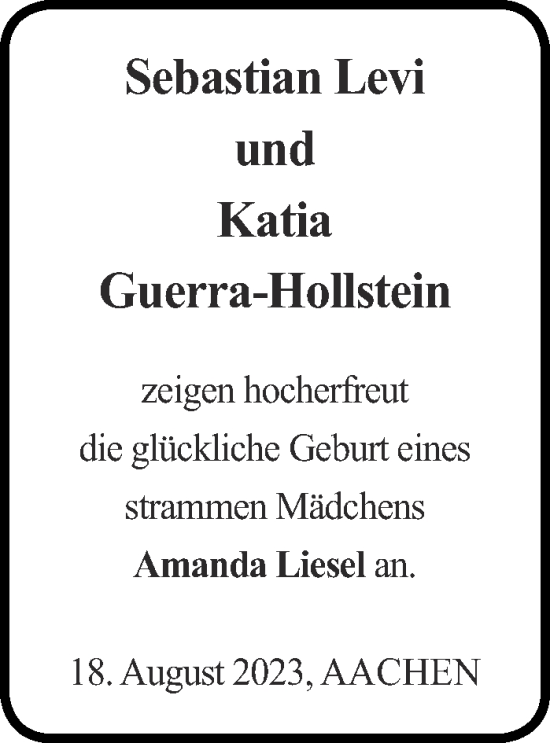 Glückwunschanzeige von Sebastian und Katia Levi, Guerra-Hollstein von Aachener Zeitung