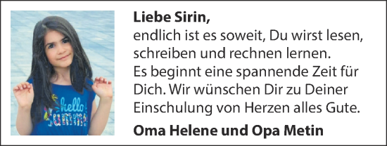 Glückwunschanzeige von Sirin  von Zeitung am Sonntag