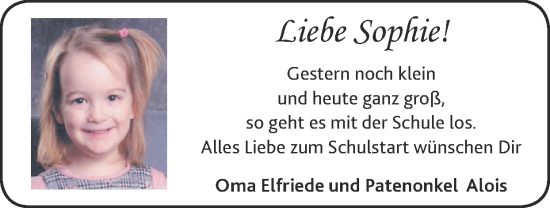 Glückwunschanzeige von Sophie  von Zeitung am Sonntag
