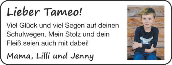 Glückwunschanzeige von Tameo  von Zeitung am Sonntag