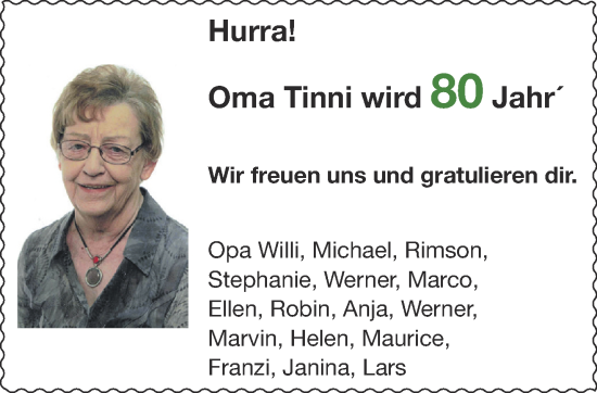 Glückwunschanzeige von Tinni  von Aachener Zeitung