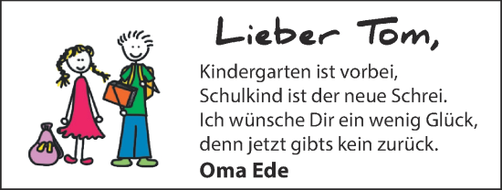 Glückwunschanzeige von Tom  von Zeitung am Sonntag