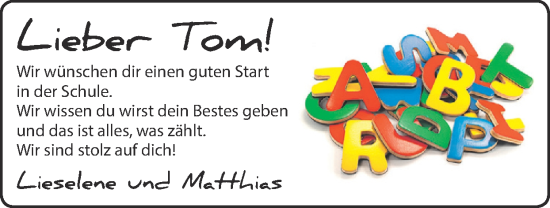 Glückwunschanzeige von Tom  von Zeitung am Sonntag