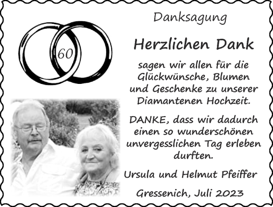 Glückwunschanzeige von Ursula und Helmut Pfeiffer von Zeitung am Sonntag