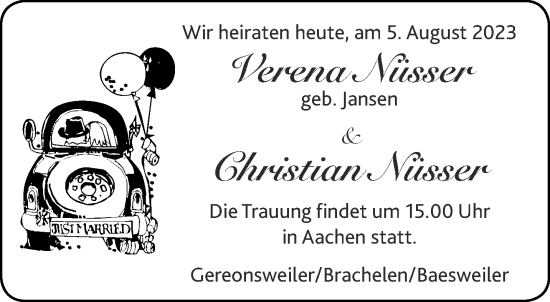 Glückwunschanzeige von Verena und Christian Nüsser von Aachener Zeitung
