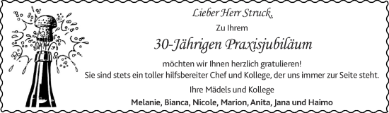 Glückwunschanzeige von 30-Jährigen Praxisjubiläum  von Zeitung am Sonntag