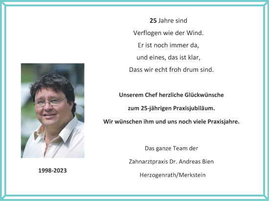 Glückwunschanzeige von Andreas Bien von Zeitung am Sonntag