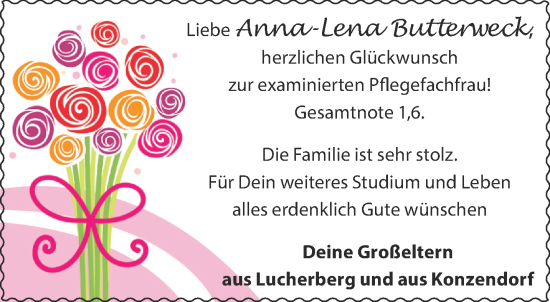 Glückwunschanzeige von Anna-Lena Butterweck von Aachener Zeitung