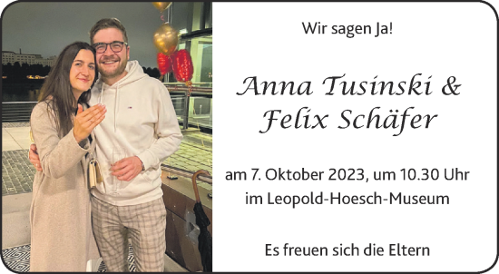 Glückwunschanzeige von Anna und Felix Schäfer von Aachener Zeitung