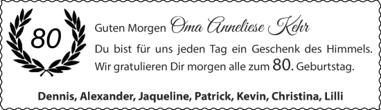 Glückwunschanzeige von Anneliese Kehr von Zeitung am Sonntag