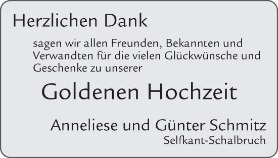 Glückwunschanzeige von Anneliese und Günter Schmitz von Zeitung am Sonntag