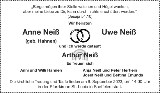 Glückwunschanzeige von Anne und Uwe Neiß von Zeitung am Sonntag