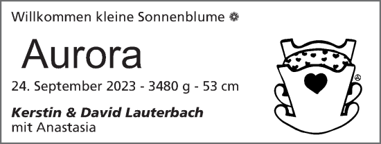 Glückwunschanzeige von Aurora  von Zeitung am Sonntag
