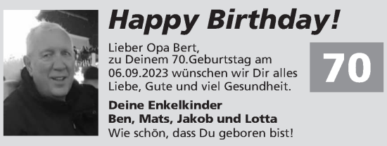 Glückwunschanzeige von Bert  von Zeitung am Sonntag