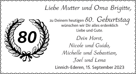 Glückwunschanzeige von Brigitte  von Aachener Zeitung