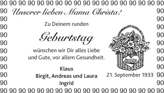 Glückwunschanzeige von Christa  von Zeitung am Sonntag
