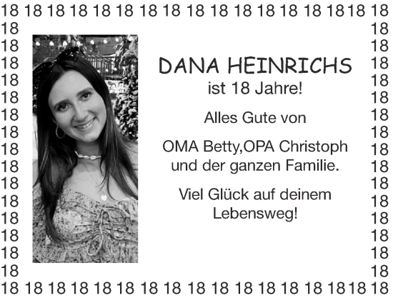 Glückwunschanzeige von Dana Heinrichs von Zeitung am Sonntag