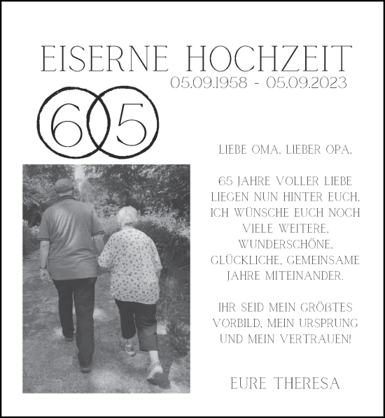 Glückwunschanzeige von Eiserne Hochzeit  von Aachener Zeitung
