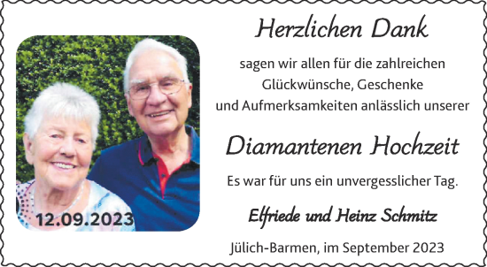 Glückwunschanzeige von Elfriede und Heinz Schmitz von Aachener Zeitung