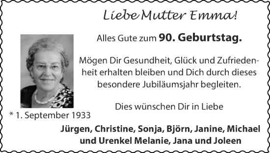 Glückwunschanzeige von Emma  von Zeitung am Sonntag