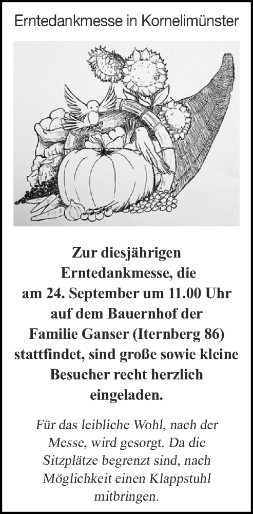 Glückwunschanzeige von Erntedankmesse24092023  von Aachener Zeitung
