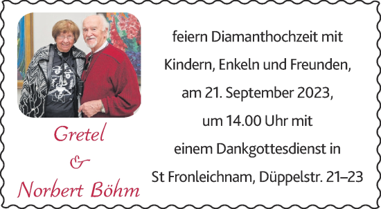 Glückwunschanzeige von Gretel und Norbert Böhm von Aachener Zeitung