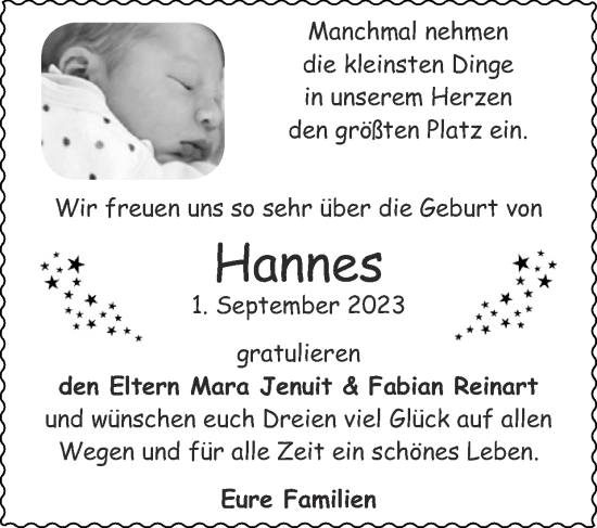 Glückwunschanzeige von Hannes  von Zeitung am Sonntag