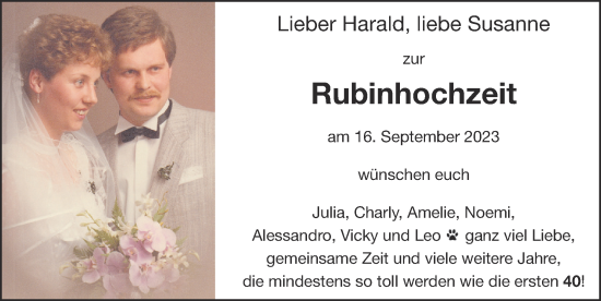 Glückwunschanzeige von Harald und Susanne  von Zeitung am Sonntag