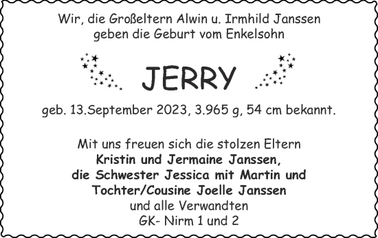 Glückwunschanzeige von Jerry  von Zeitung am Sonntag